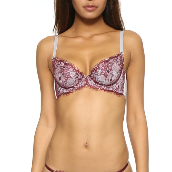 NWT The Little Bra Company TLBC Shopbop Hilary 30B Gray Bra Red Lace No Padding - Picture 1 of 6